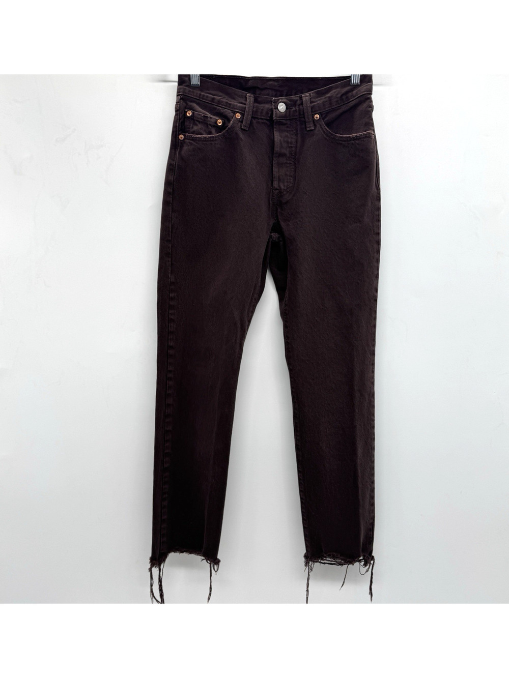 Levi's Mens 501 Original Straight Jeans Sz 27/28 x30 Chocolate Brown Chewed Hem